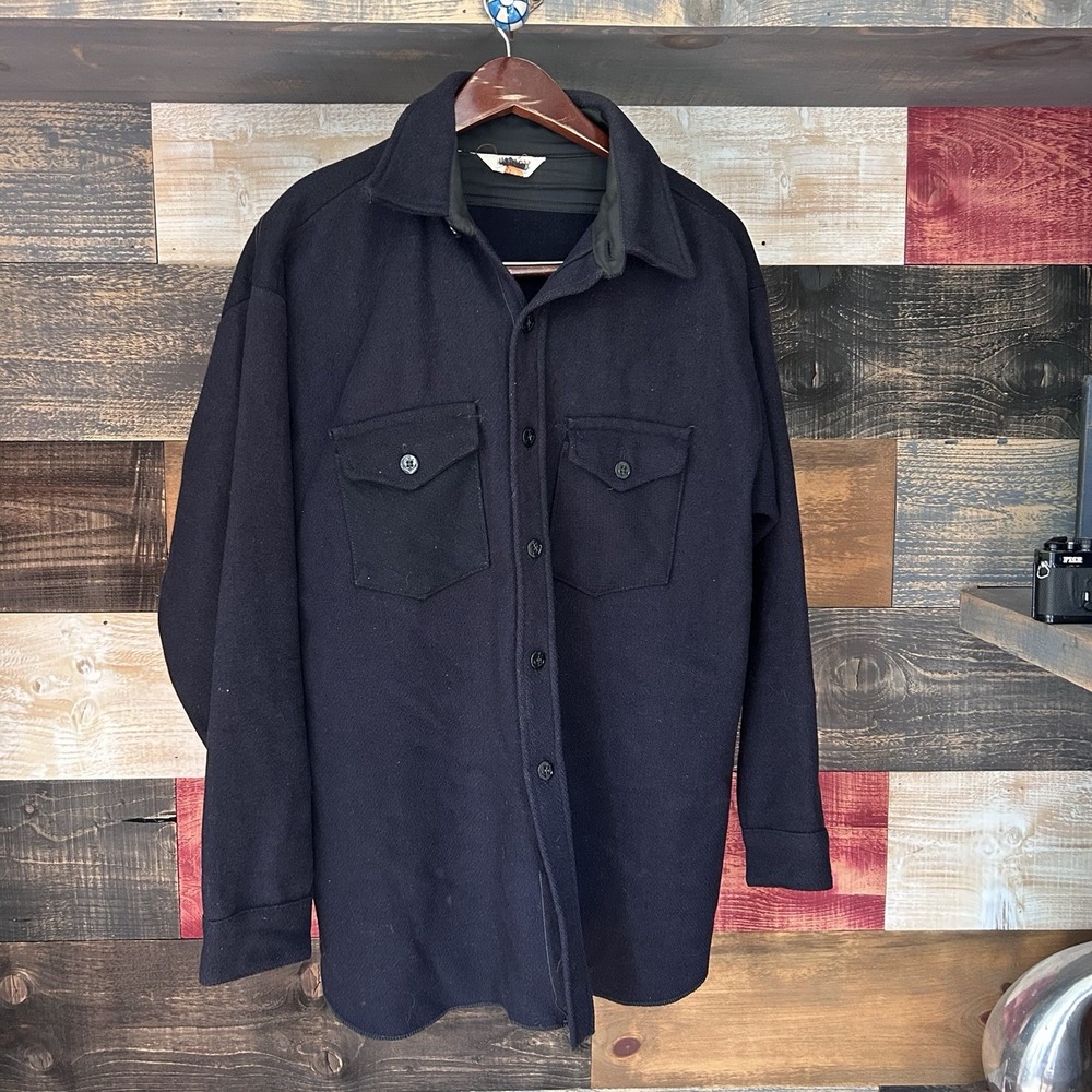 VTG 60s Frostproof Flannel Chamois Shirt Men 2XL Navy Sanforized Distressed USA
